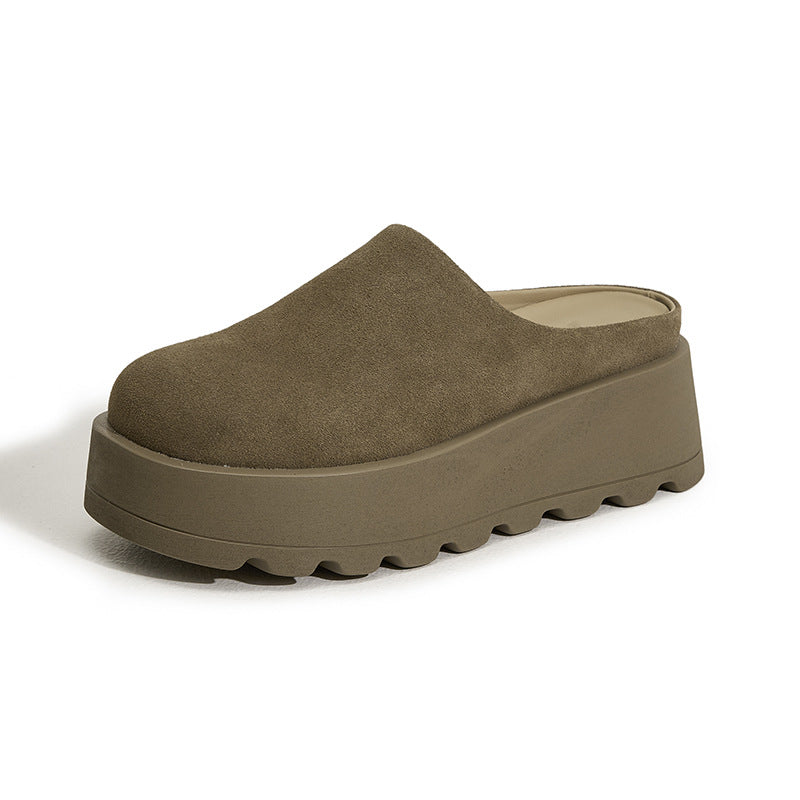 Women's Thick Bottom Increased Platform Genuine Closed Slippers
