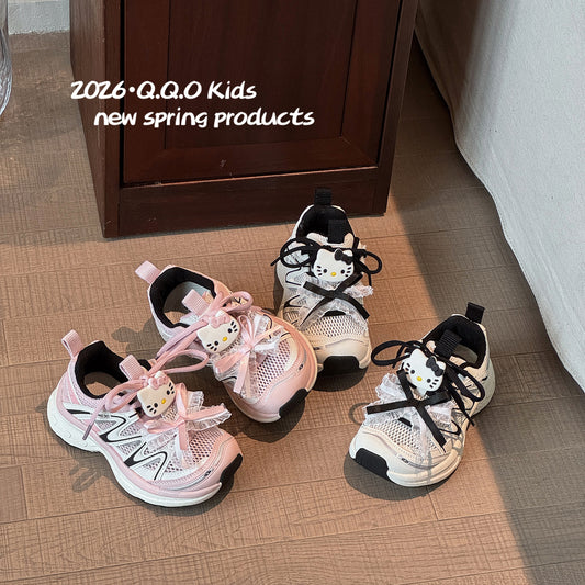 Children's Summer Cartoon Cat Lace Trend Single Mesh Sneakers