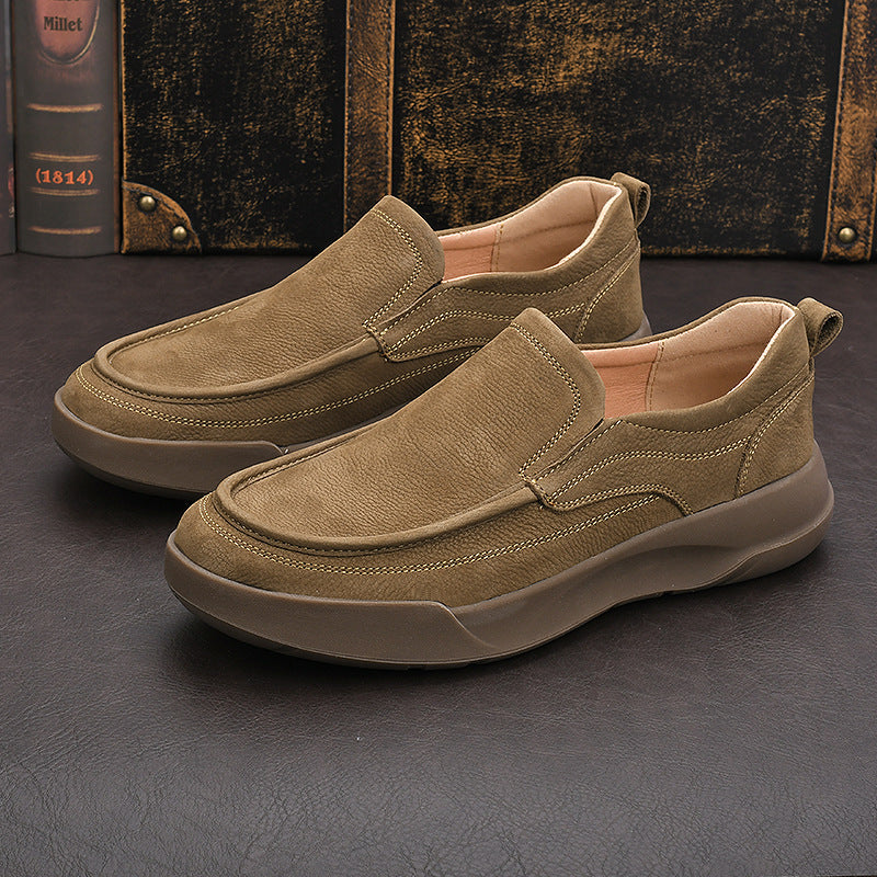 Men's Cowhide Breathable One Pedal Platform Lazy Leather Shoes