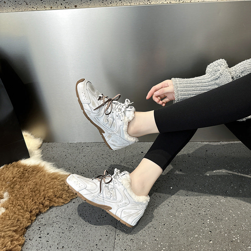 Women's German Training For Fleece-lined Clunky Retro Sports Sneakers