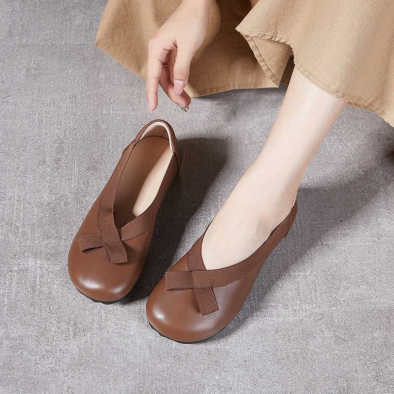 Women's Platinum Genuine Shallow Mouth Round Toe Soft Bottom Casual Shoes