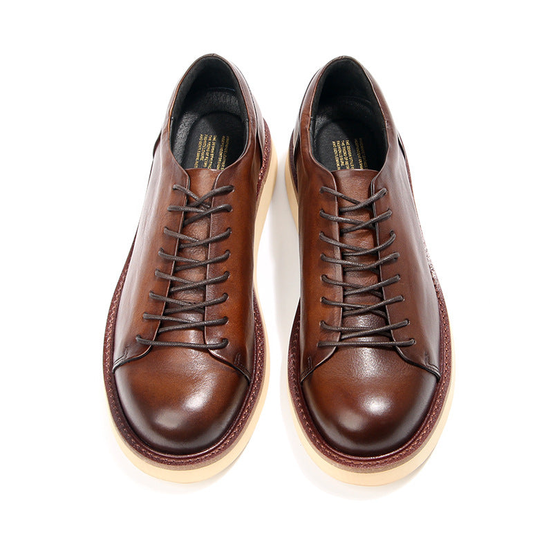 Men's Toe Vintage Big Top Layer Cowhide Casual Shoes