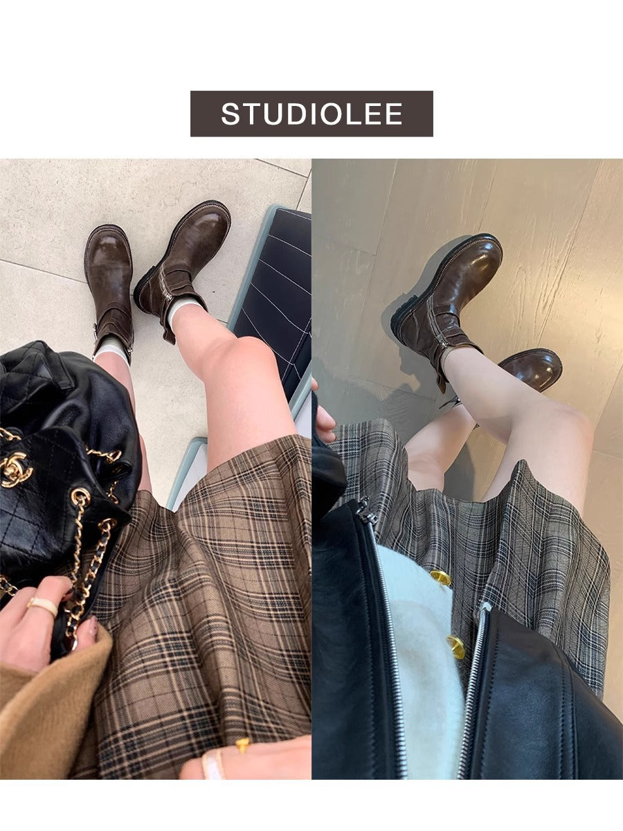 Version Grape Mom Washed Shrink Horse Thick Bottom Boots