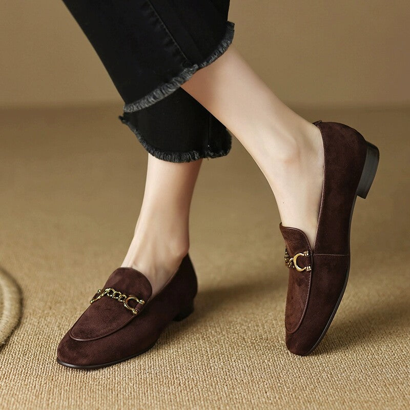 Women's British Retro Style Frosted Fleece-lined Flat Loafers
