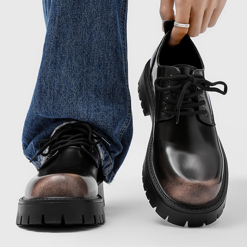 Men's Thick Bottom Increased Business Formal Wear High-grade Big Head Low Men's Casual Leather Shoes