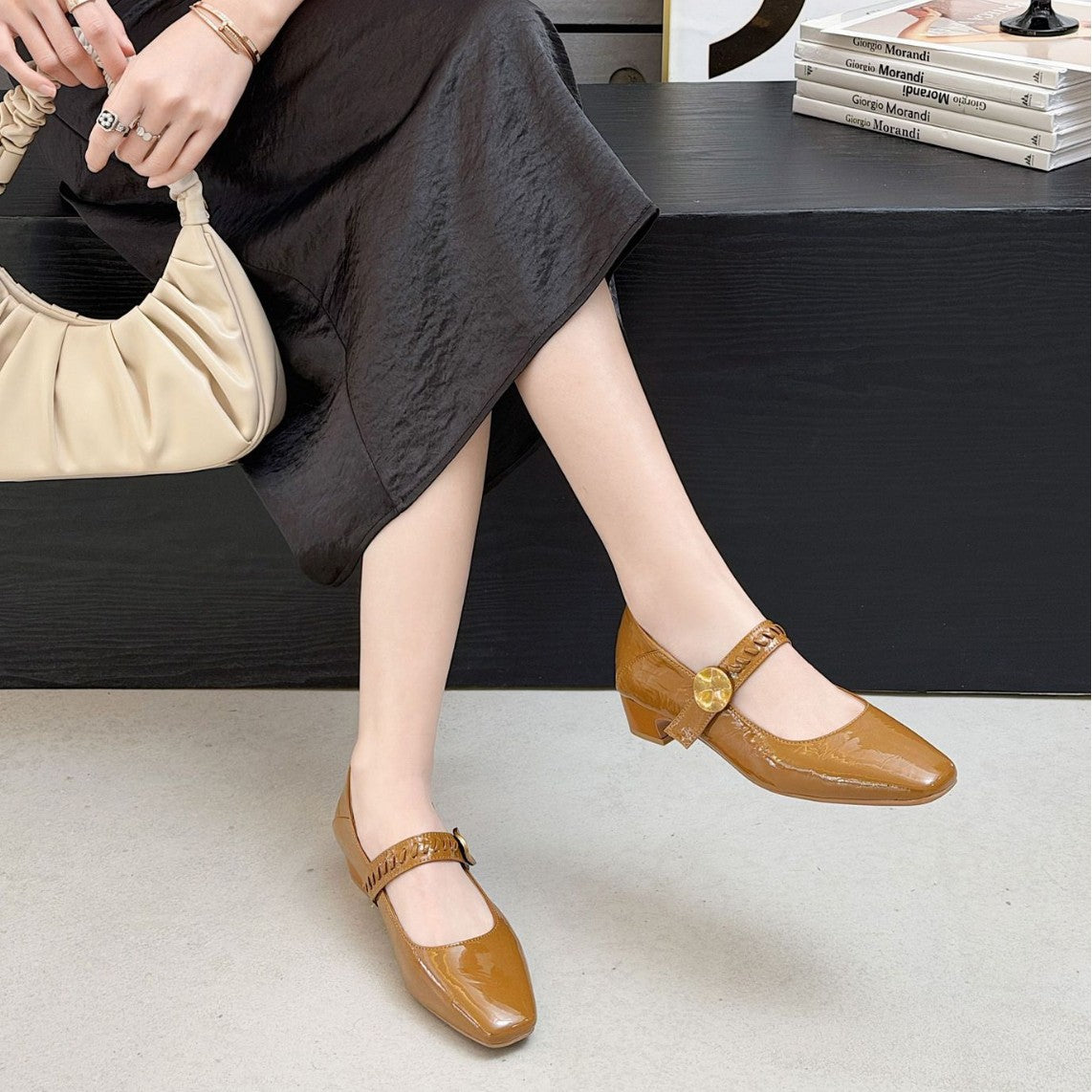 Women's Chunky Low Patent Formal Wear Low-cut Square Women's Fashion Shoes