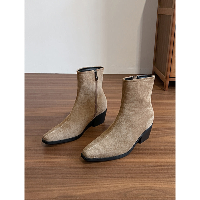 Height Increasing Insole Booties Female Chunky Ankle Boots
