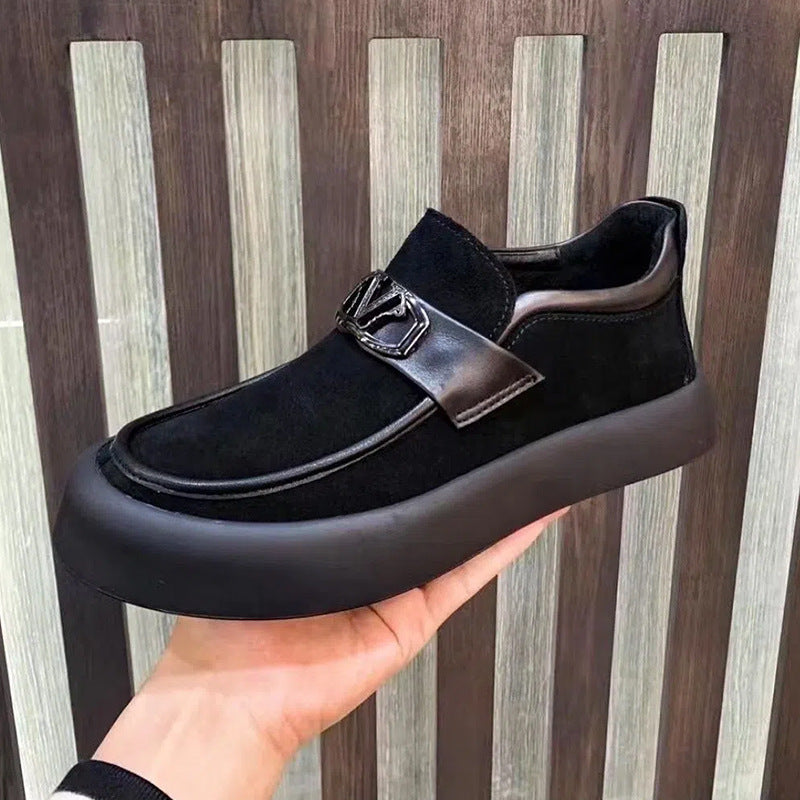 Men's Genuine Autumn One Pedal Black Suede Slippers