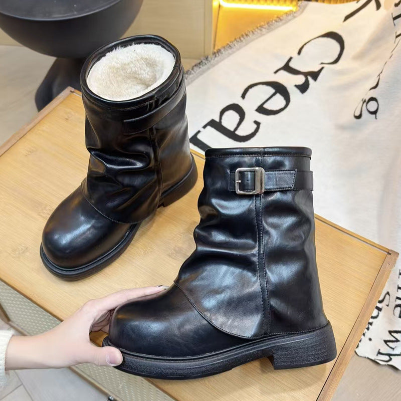 Women's British Style Short Pleated Knight Platform Pantyhose Pile Women's Casual Shoes