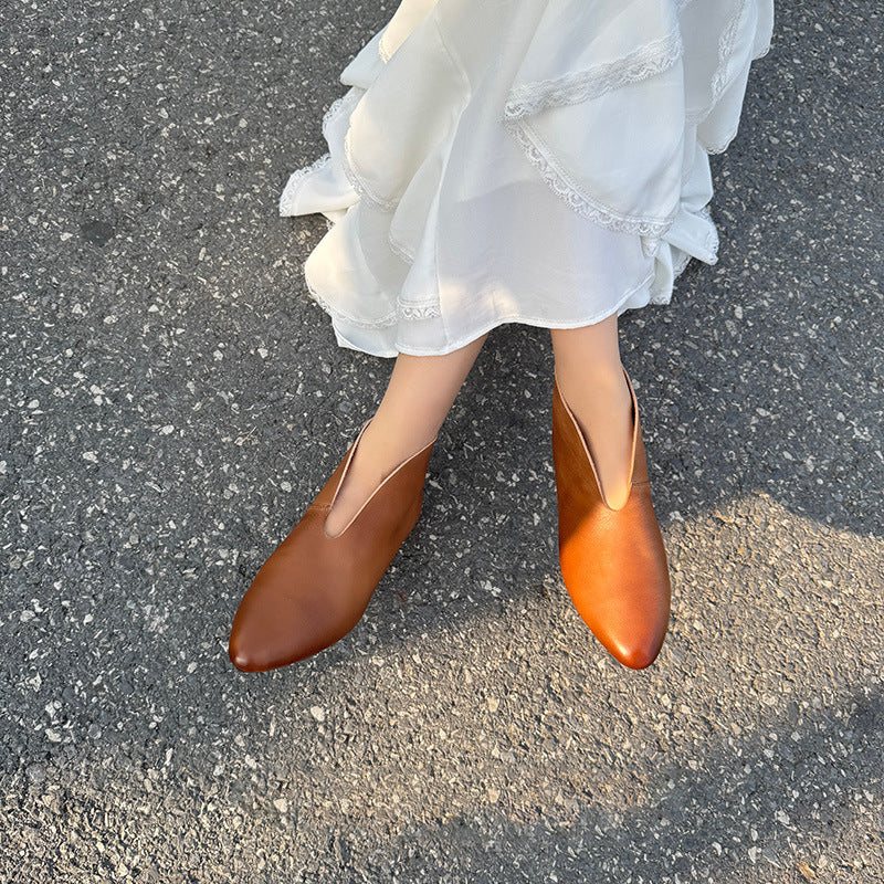 Radish Pointed Autumn First Layer Cowhide Women's Casual Shoes