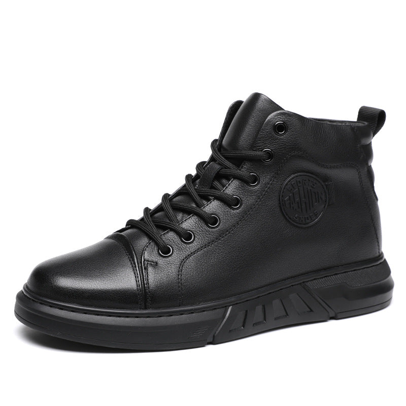 Men's Cowhide Warm Middle High Top Booties Size Boots