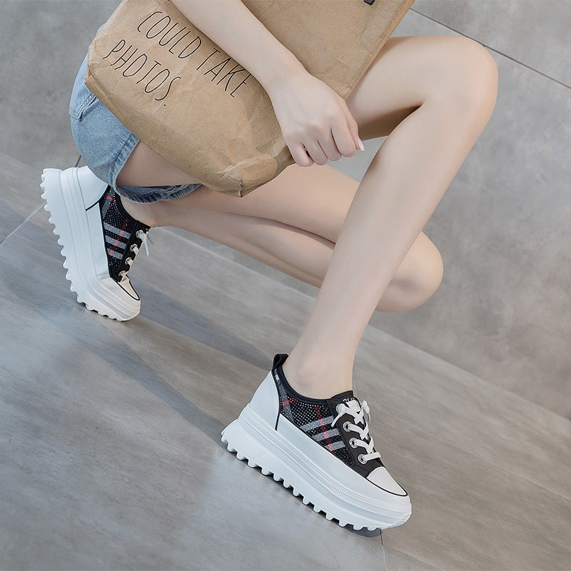 Women's Hidden White Autumn Genuine Thick Bottom Sneakers