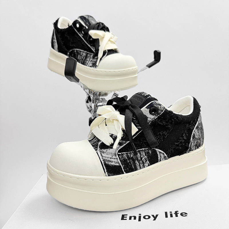 Women's & Men's High Street Platform Breathable Black White Hight Increasing Board Big Canvas Shoes