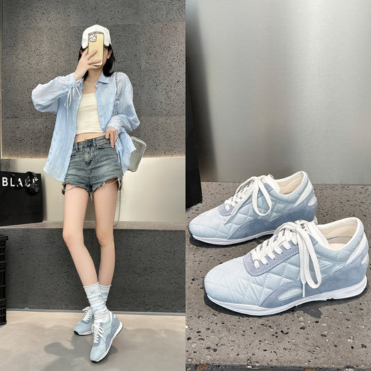 Women's Increasing Insole Classic Style Rhombus Color Matching Casual Shoes