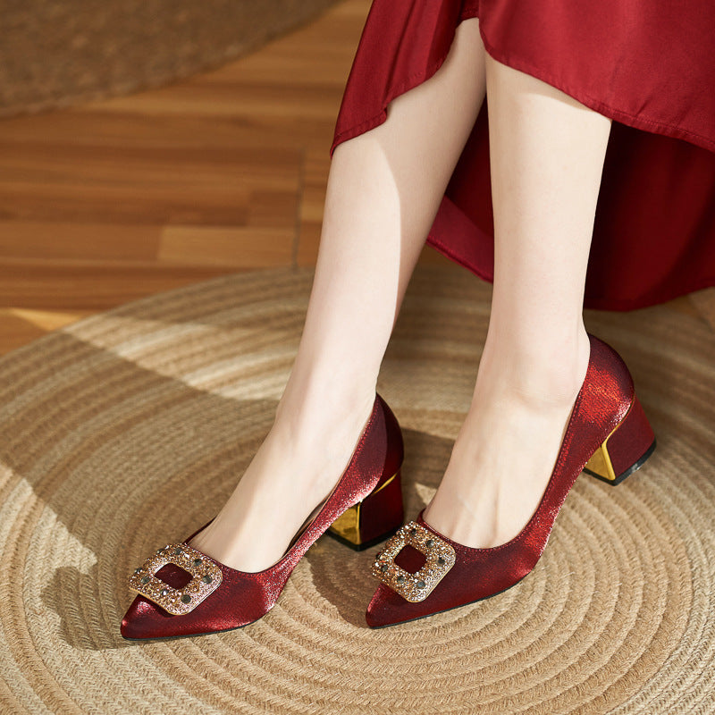 Women's High Pointed Toe Chunky Large Size Plus Sizes Mother-in-law For Women's Fashion Shoes