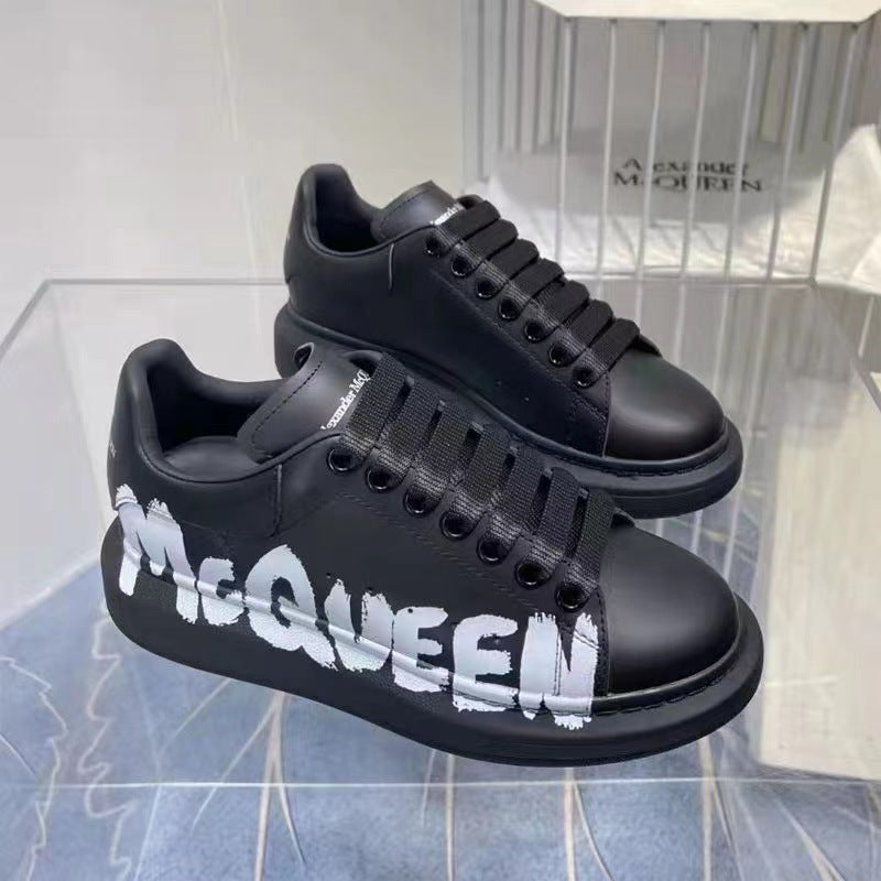 Women's & Men's Printing Mcqueen White Color Matching Cowhide Platform Women's Board Shoes