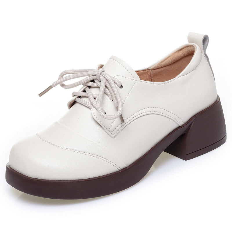 Women's Chunky Pumps Genuine Mid Soft Mother Bottom Round Women's Fashion Shoes