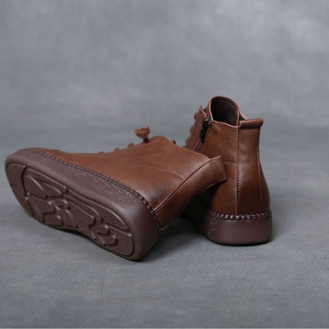 Women's Popular Winter Flat Western Style Middle Length Cotton Tube Real Boots