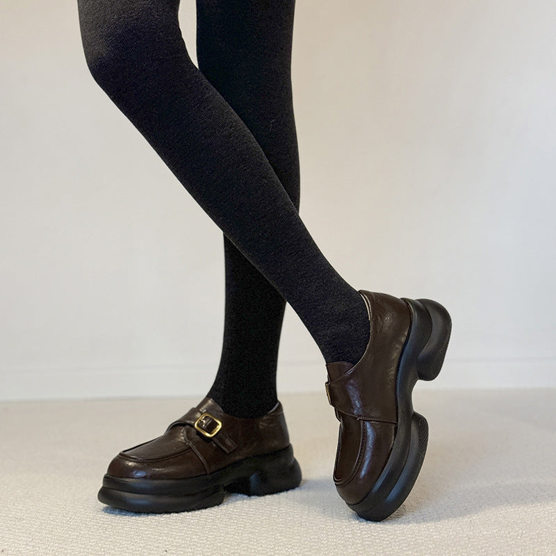 Early Spring Retro Fashion Slip-on Small Round Head Thick Bottom Loafers