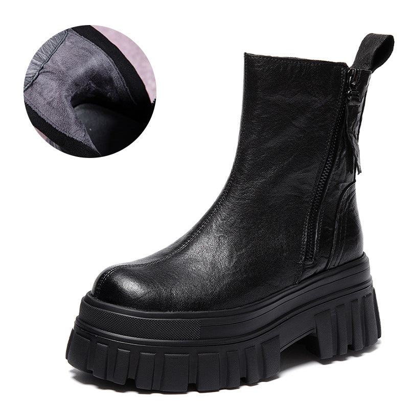 Women's Martin Fashion Genuine Clutch Pattern Double Zipper Small Women's Leather Boots