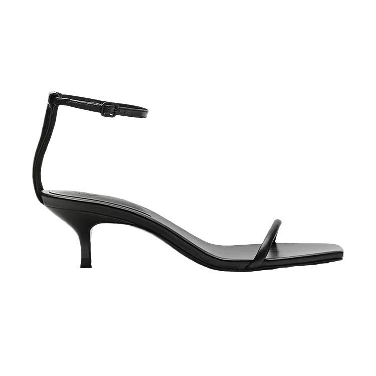 Women's Buckle Fashion Summer Stiletto Square Toe Open Genuine Fairy Sandals