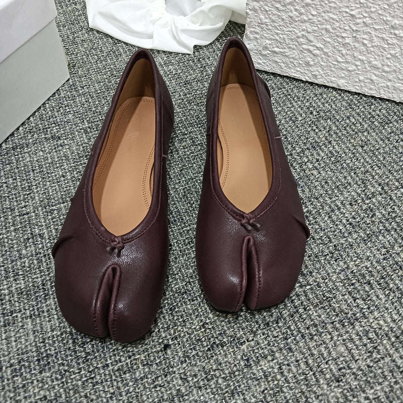 High Version Genuine Sheep Skin Split Toe Flat Ballet Loafers
