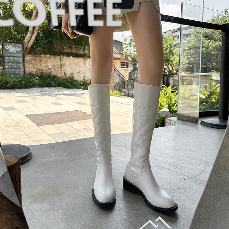 Women's Back Zipper White Knight Low High Boots