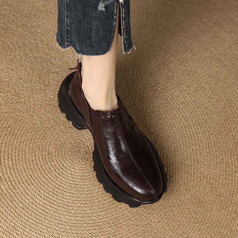 Women's Style Platform Spring Genuine Retro Thick Leather Shoes
