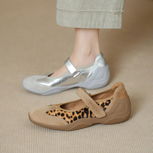 Women's Crisp Soft Sheepskin Spring Low-cut Buckle Thick Women's Fashion Shoes