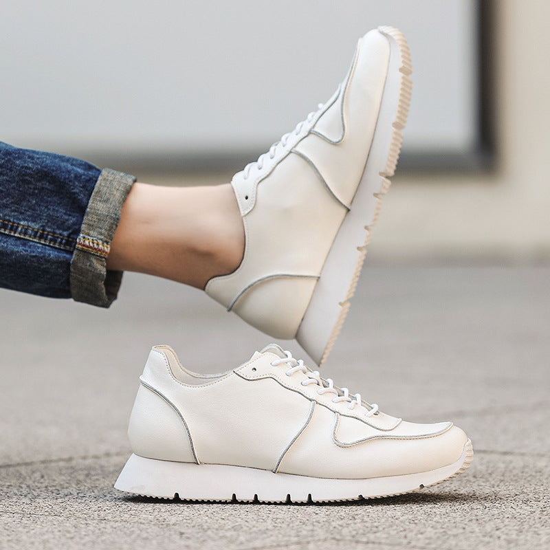 Men's Uncle White Fashionable Running Board Retro Leather Shoes