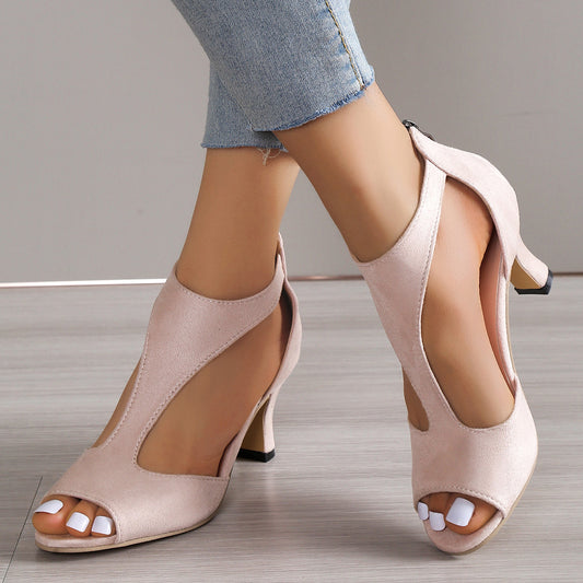 Women's Plus Size Chunky High Peep Hollow Sandals