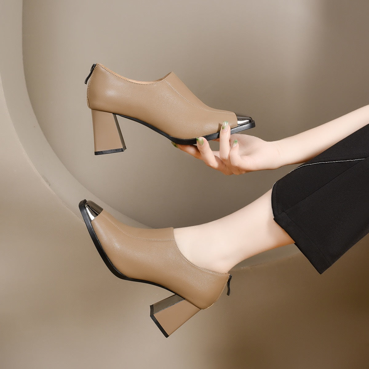 Women's French Style Temperament Square Toe High Soft Women's Fashion Shoes