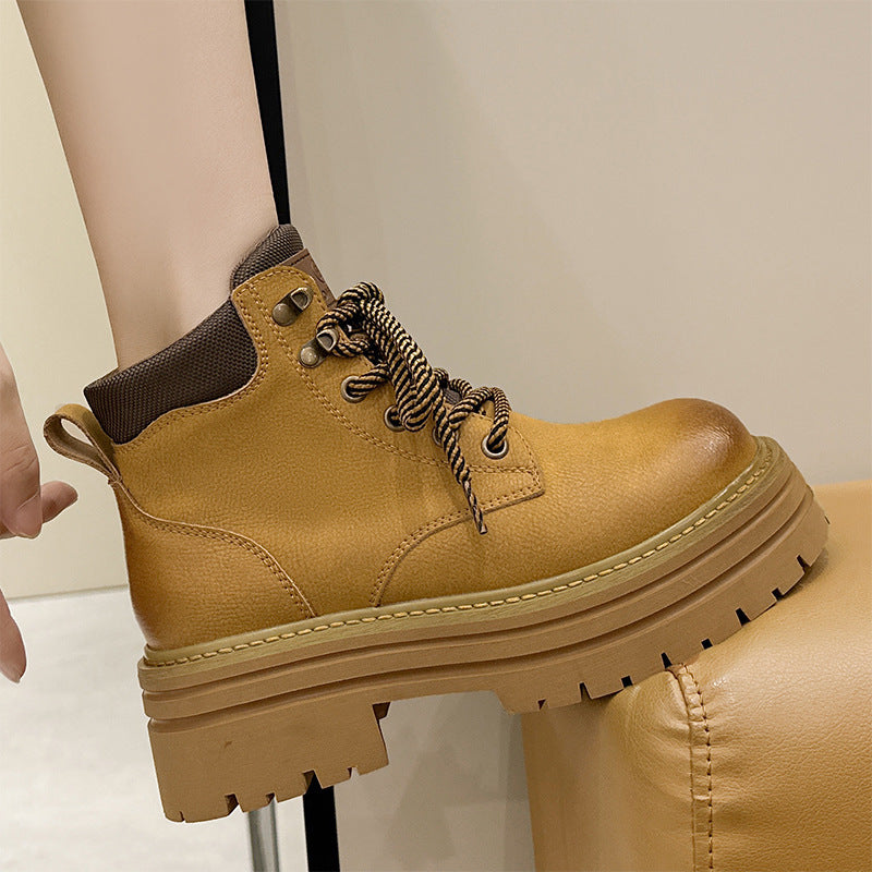 Women's Hiking Climbing Worker Small Thick Bottom Height Women's Leather Boots