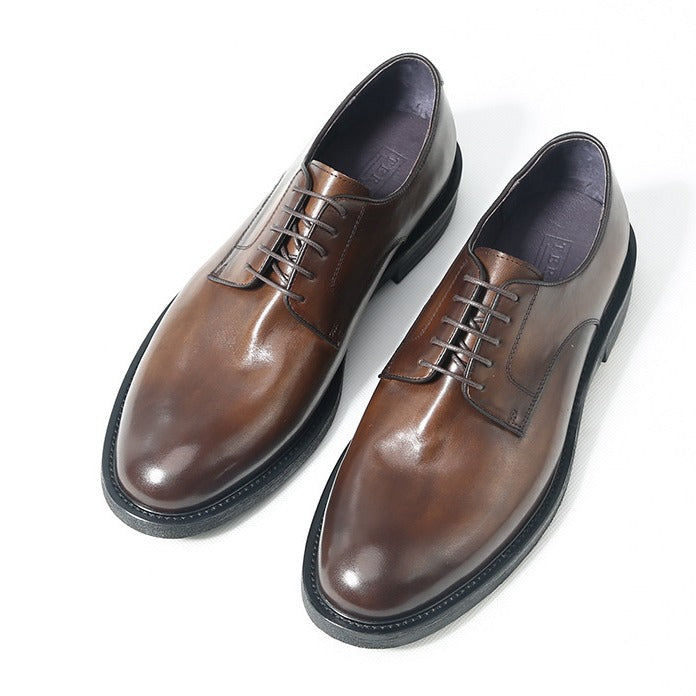 Men's Handmade Formal Round Toe Derby Genuine Soft Bottom Pure Men's Business Leather Shoes