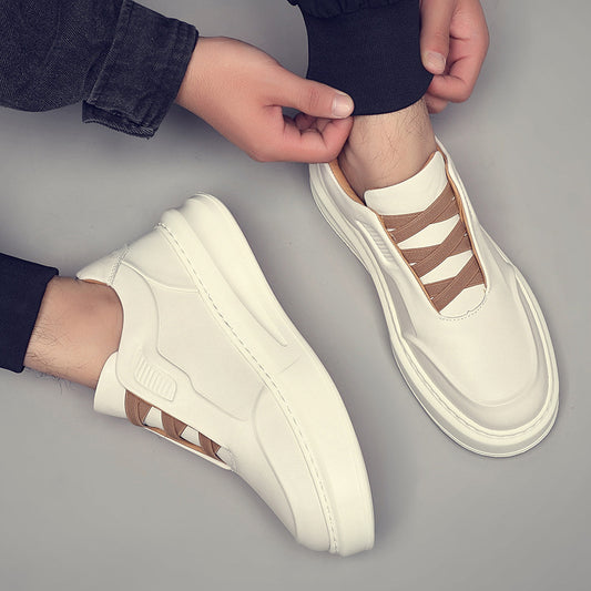 Men's First Layer Cowhide White Versatile Breathable Men's Board Shoes