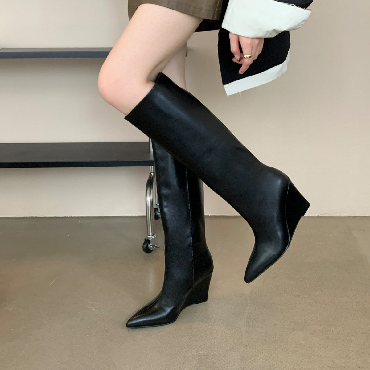 Toe Long Female Autumn Big Tube Women's Leather Boots