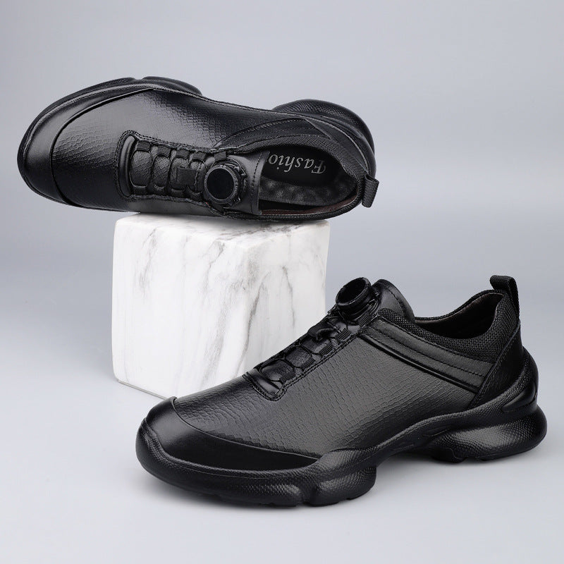 Men's Buckle Dad First Layer Cowhide Comfortable Thick Bottom Hight Increasing Men's Sports Shoes
