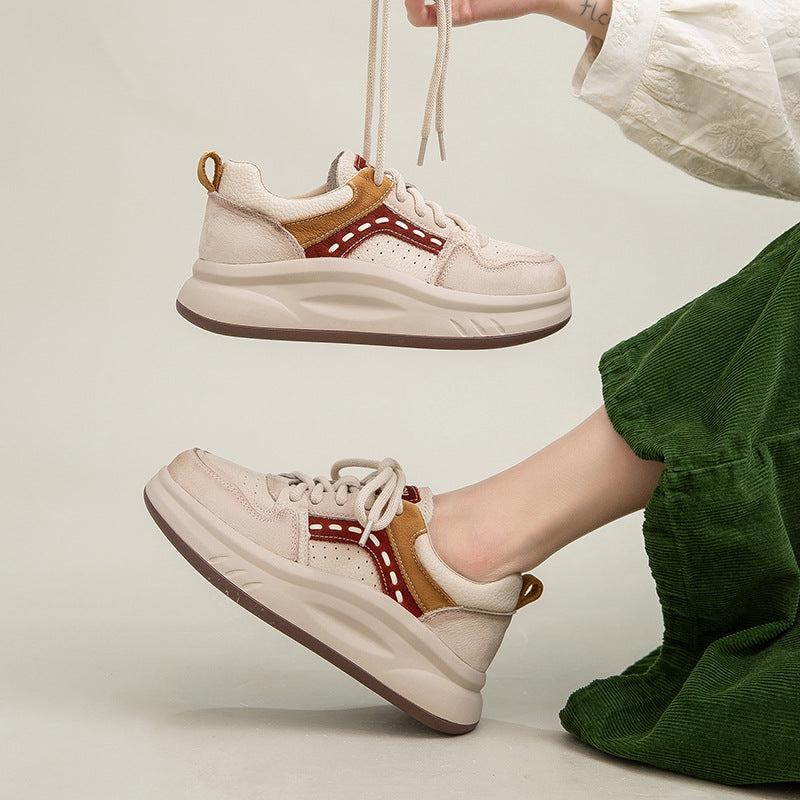 Women's Retro Style Round Head Thick Bottom Lightweight Exercise White Youth Women's Casual Shoes