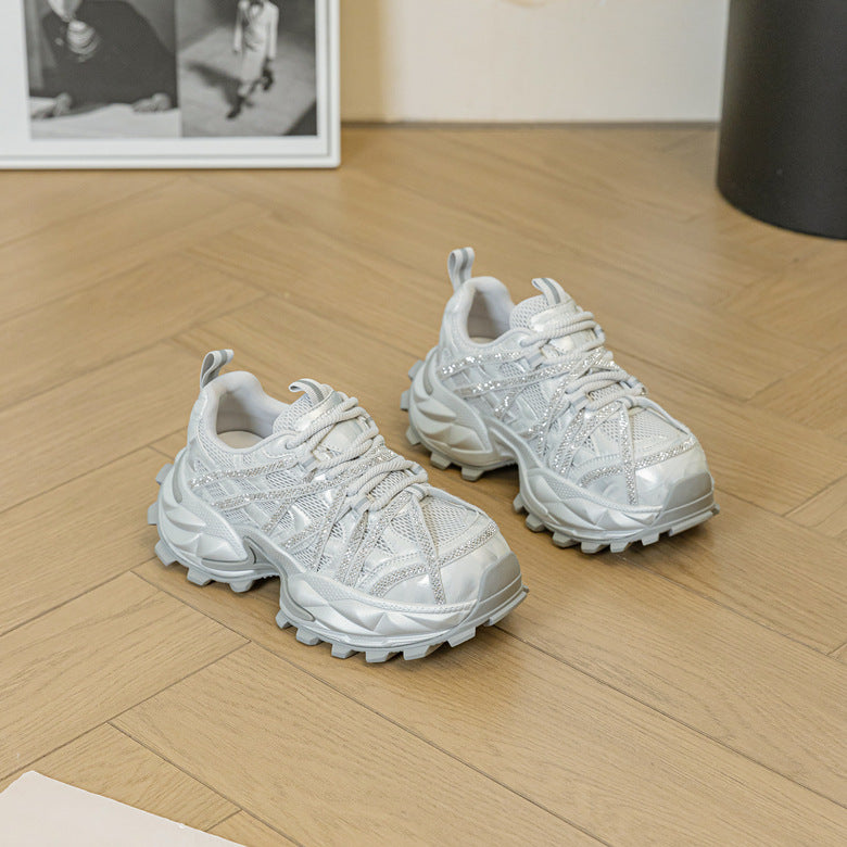 Women's Dad Spring European Goods Fashion Rhinestone Height Sneakers