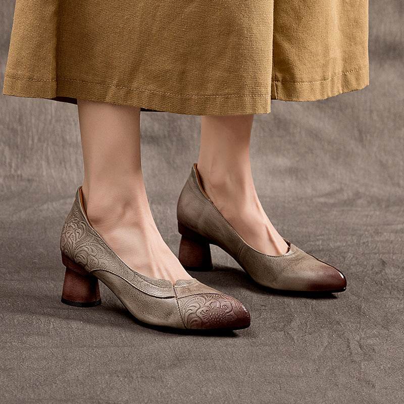 Women's Mouth Embossed Top Layer Cowhide Pointed Toe Women's Casual Shoes