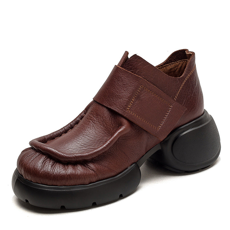 Women's Zipper Ankle Top Layer Cowhide Thick Casual Shoes