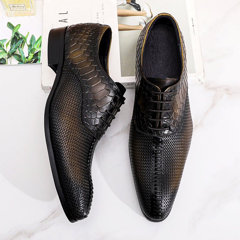 Men's Big Promotion Business Embossed Snake Pattern Handmade Leather Shoes