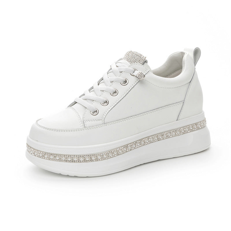 Women's White Small Height Increasing Insole Autumn Casual Shoes