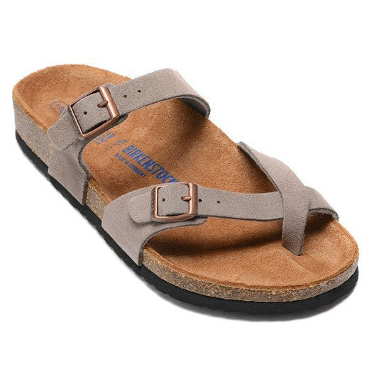 Women's & Men's Single Buckle Soft Bottom Cork Toe Ring Flat Slippers
