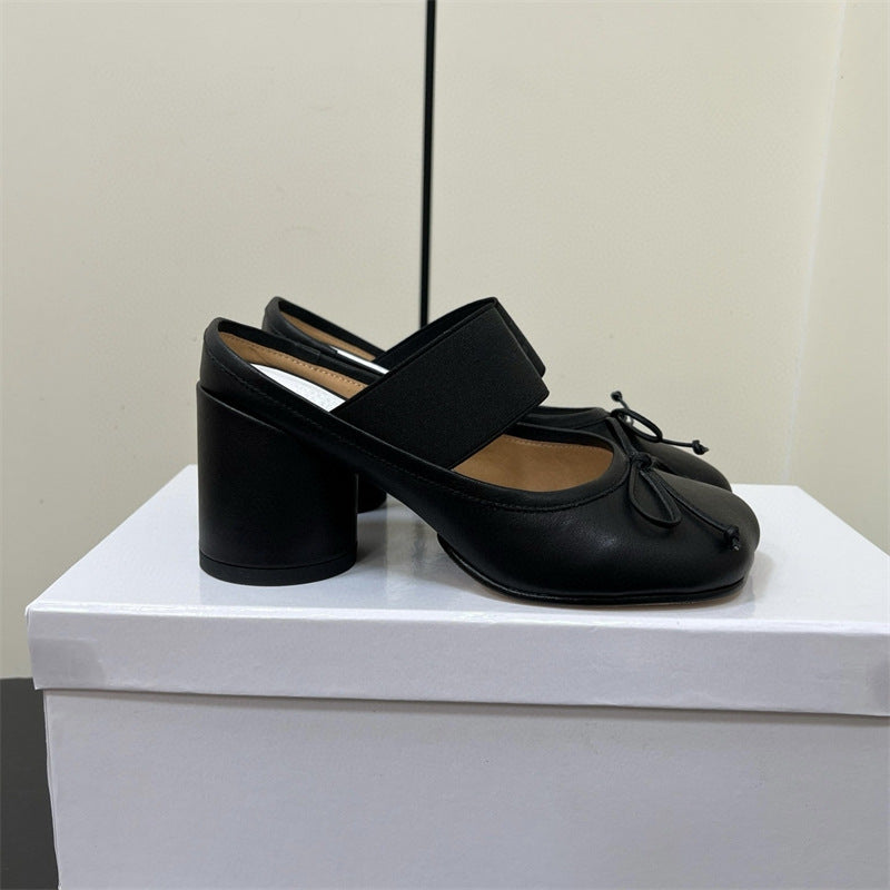 Women's Apple Shape Head Half Chunky Mules Heels