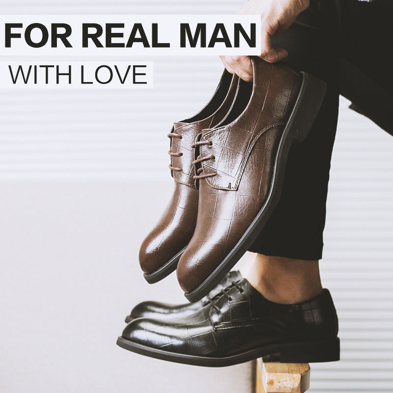 Men's Black Business Breathable Plus Size Increased Leather Shoes