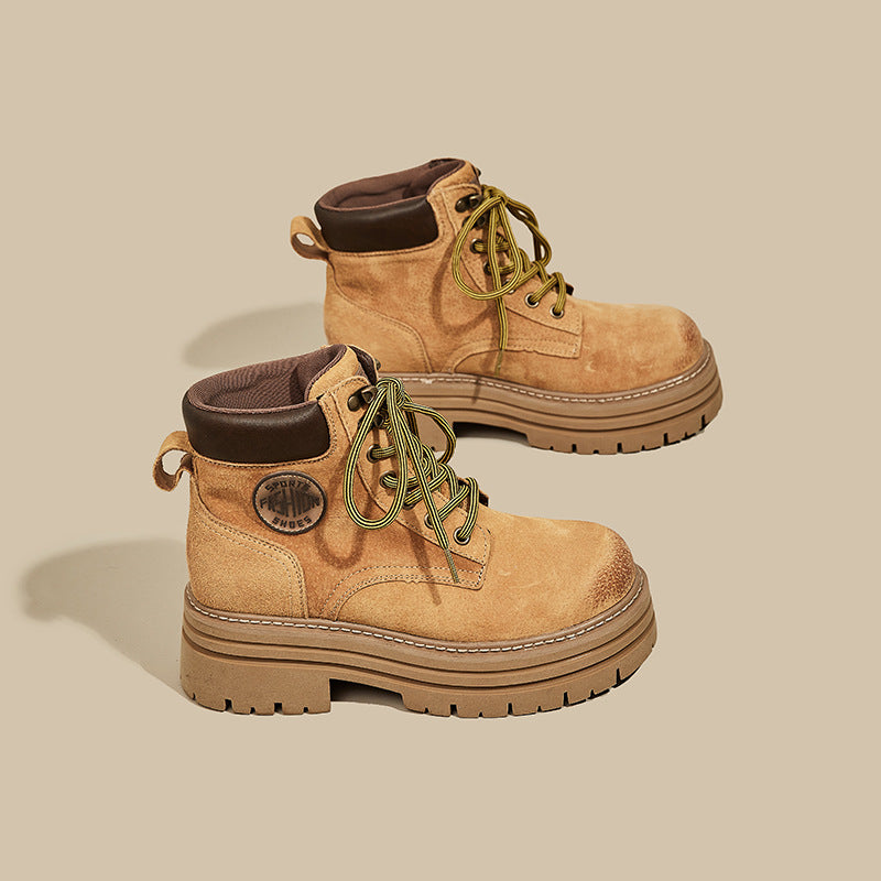 Women's Outdoor British Worker Platform Elevator Ankle Boots