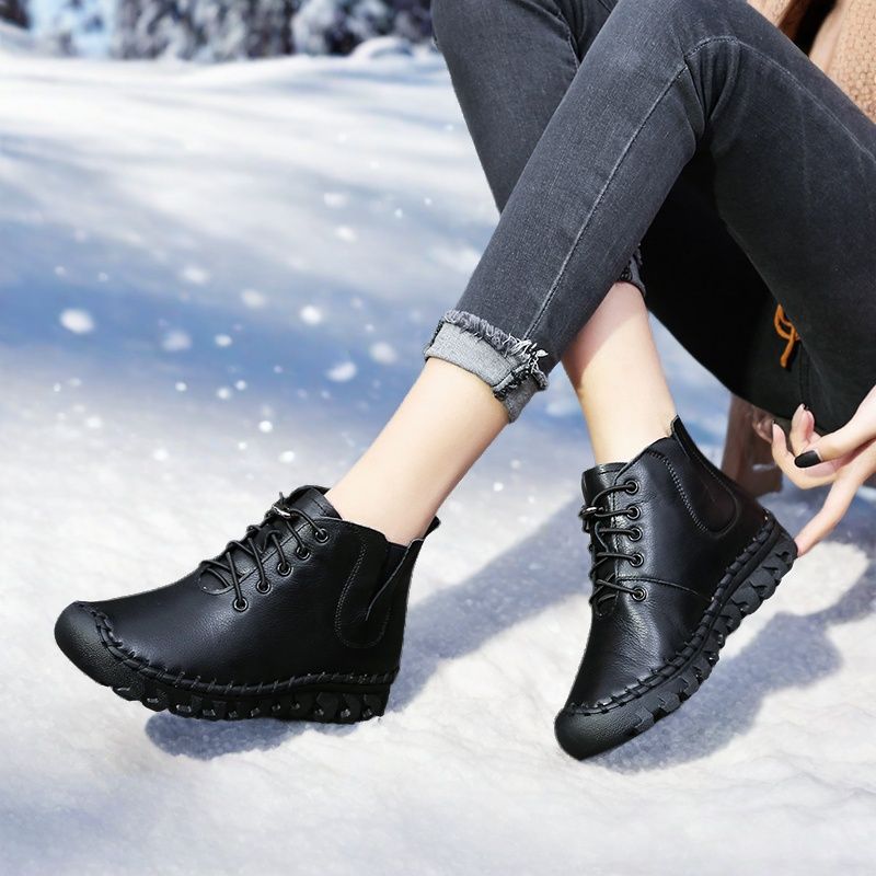 Women's Genuine Flat Cowhide Ankle Soft Bottom Women's Leather Boots