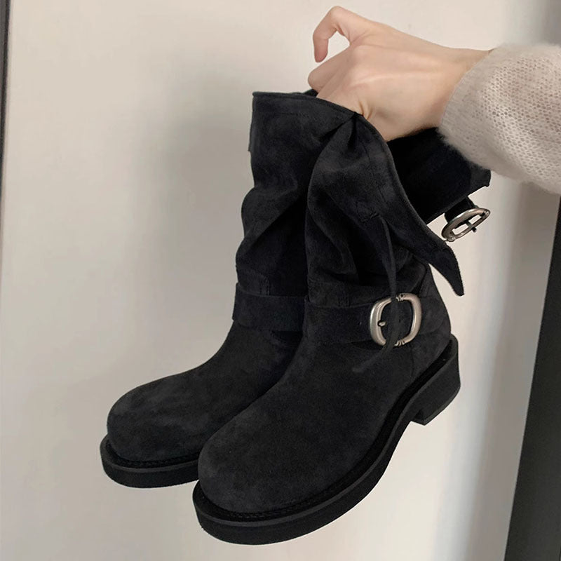 Women's Martin British Retro Knee-high Chunky Round Toe Boots