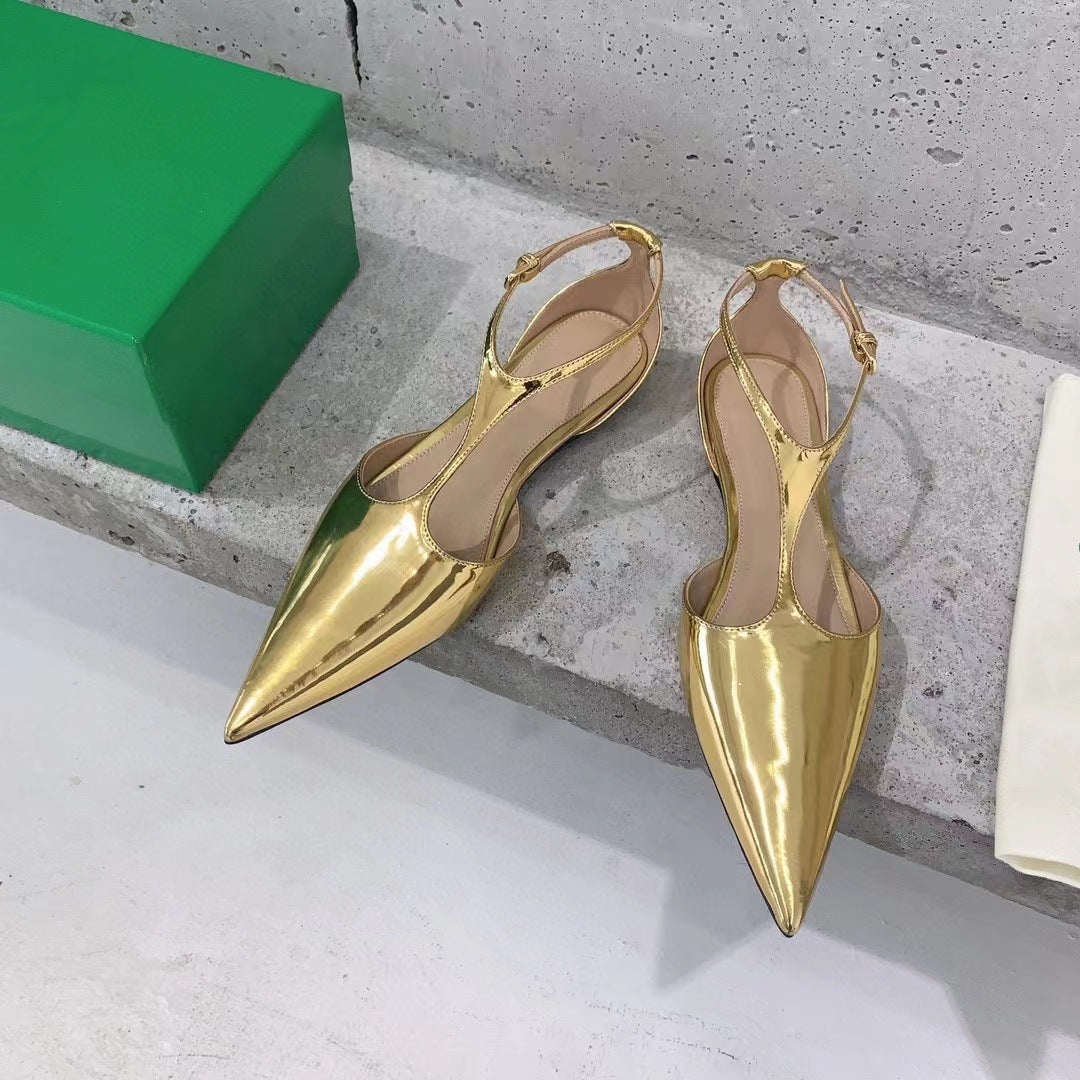 Women's Summer Fashionable Pointed Elegant Side Empty Closed Flat Sandals